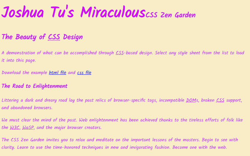 Modified CSS for Zen garden website